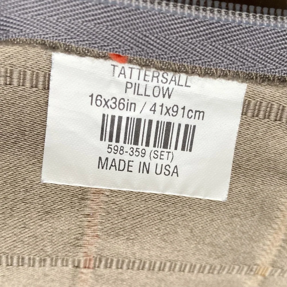 CRATE & BARREL Tattersall Zippered Pillow Cover Plaid Windowpane 16 x 36 inches